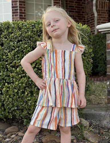 Arshiner Toddler Girl Clothes 2 Piece Summer Outfit Ruffle Sleeveless Top and Shorts Set with Pockets 2-7Y2