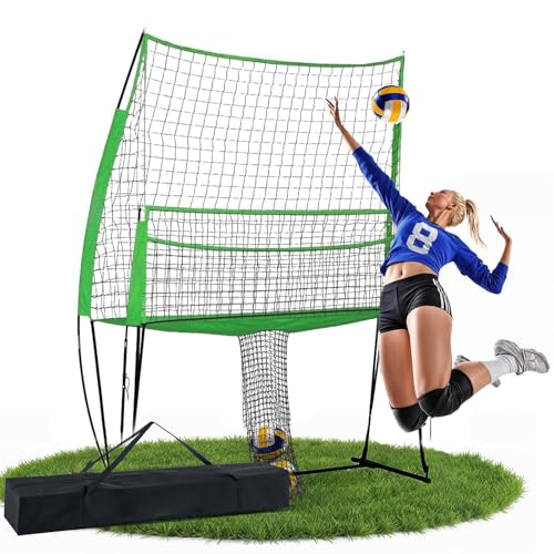 バレーボール練習用ネット、高さ調節可能なバレーボール練習用ネットシステム、スパイク打撃・サーブ用ボールリターンシステム、裏庭・屋内用練習ネットステーション(Green)