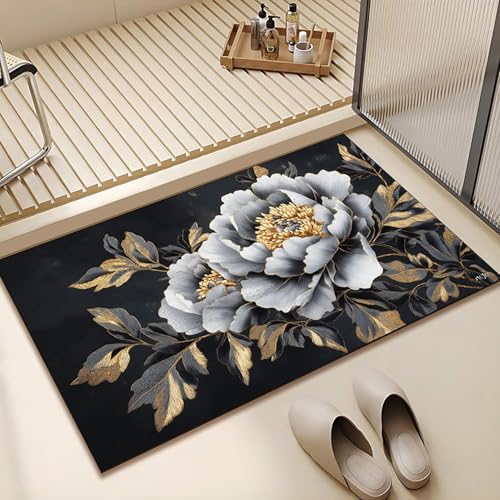 Image of MAXOSHINE PVC Bathroom Mats Anti Slip | Water Absorbent Bath Floor Mat | Quick Dry Anti Skid Bathroom Mats for Home | Door Mat for Wet Area 40x60 CM (3D Rose)