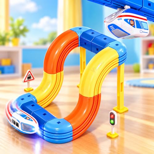 Image of VikriDA 46-Piece STEM Learning Race Track Set for Kids | Electric Train & Race Car Track with 3D Flexible Tracks | Creative Building & Construction Activity | Educational Toy