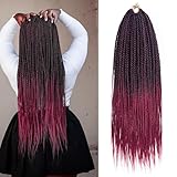 Pre Looped Crochet Box Braids for Black Women Ombre Burgundy Braid Crochet Hair 18 Inch 6 Packs Goddess Box Braids Hair With Small Ends (Ombre Burgundy, 18 Inch)