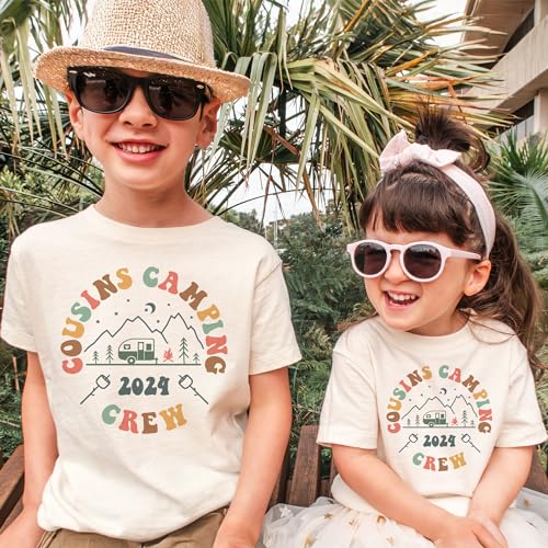 Personalized Cousins Camping Crew Shirts For Kids - Custom Retro Cousin Camp Adventure Outfit - Matching Family Summer Trip Shirts - Boy Girl Natural Toddler Youth Kids Clothing2