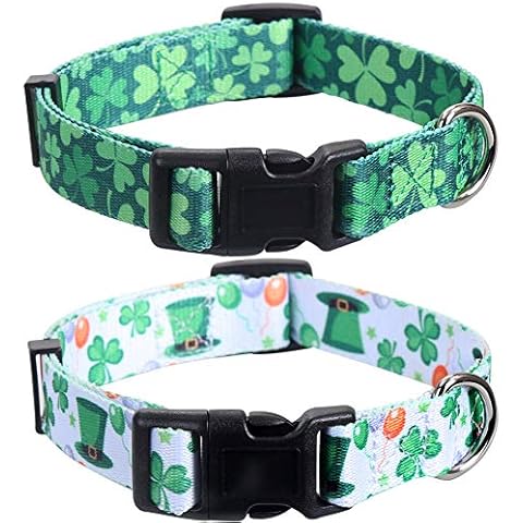2 Pack St.Patrick's Day Dog Collar Adjustable Four Leaf Clover Medium Cover