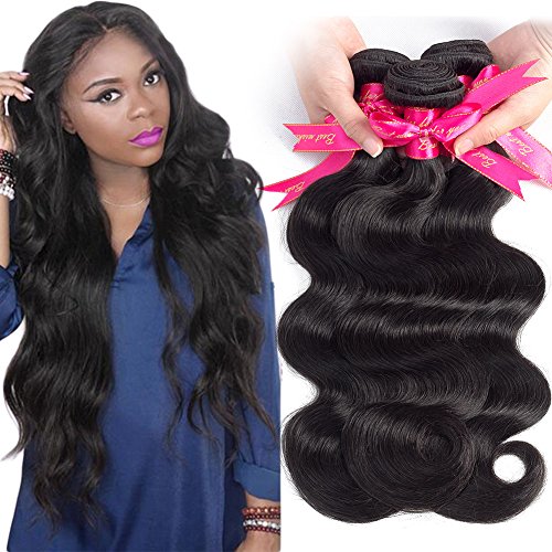 Hermosa Hair 8A Virgin Brazilian Body Wave Hair 3 Bundles Weave 100% Unprocessed Brazilian Human Hair Extensions Black Color, 16/18/20 Inch