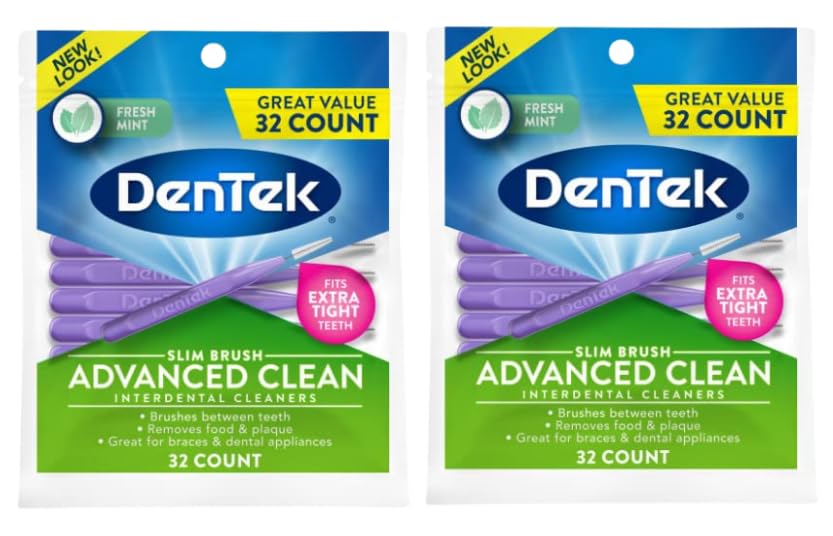 DenTek Complete Clean Easy Reach Floss Picks, Advanced Fluoride Coating, Mouthwash Blast Flavor, 32 ct. (Pack of 2)