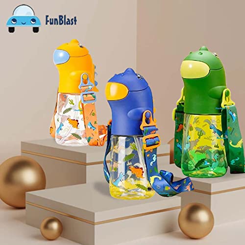 Image of FunBlast Dinosaur Water Bottle for Kids - Cartoon Design Anti-Leak Tritan Sipper for School, 560 ML (Blue)