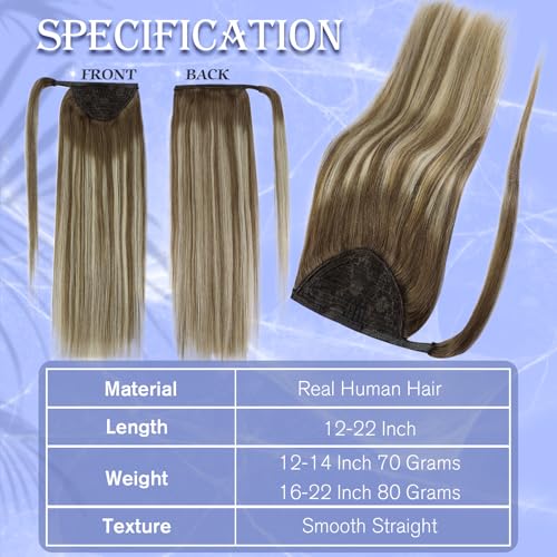 Image of Full Shine Human Hair Ponytail Extensions, Light Brown Balayage, Event Look