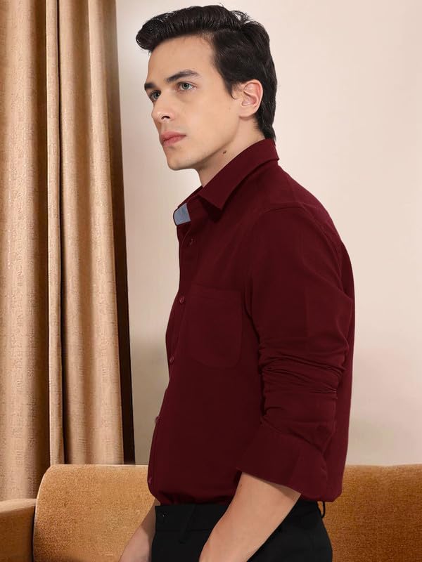 Image of Pinkmint Cotton Men's Shirt l Soild Casual Shirt l Long Sleeve Office Wear Shirt l Spread Collar Regular Fit Shirt Purple