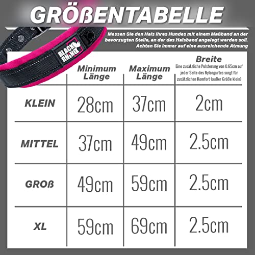 Black Rhino - Das Comfort Halsband Super Weiches Neopren Gepostertes Hundehalsband für alle Hunderassen - Hochbeanspruchbar Verstellbar Reflektierend Wetterfest (XL, Rosa/Schwarz)