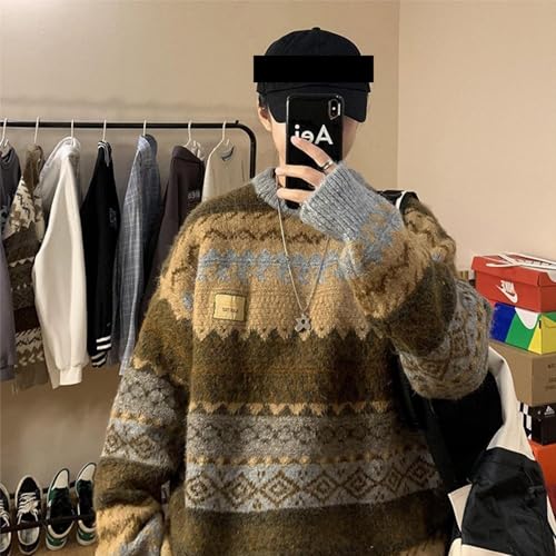 OCUH Grandpa Sweater Striped Sweater Women Ribbed Knit Jumper Top Knit Sweater Vintage Pullover Sweater2