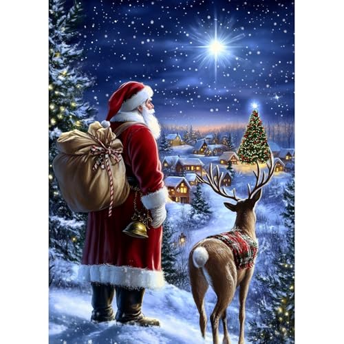 MAXBYE Christmas Diamond Painting Kits for Adults DIY Diamond Art Kits Santa Claus Round Full Drill for Beginner Christmas Elk Crystal Cross Stitch Gem Art Craft for Home Wall Decor Gifts 30x40cm