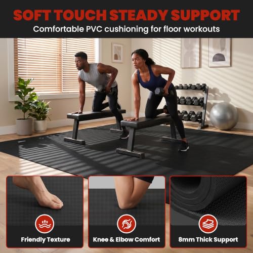 Image of THAILE Large Exercise Mat, 7'x5' /6'x4' /8'x6' /10'x6', 8mm PVC Workout Mat