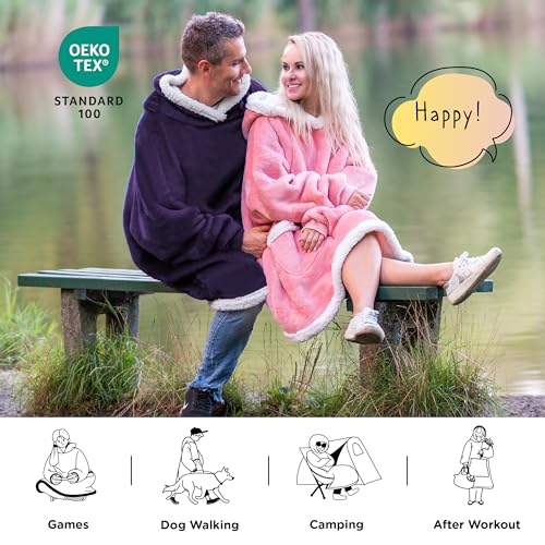 Bedsure Blanket Hoodie, Wearable Blanket for Adults & Kids as Gifts for Women Men, Birthday Gifts for Women Mom Girl Sherpa Oversized Hoodie, Ultra Violet, Oversize