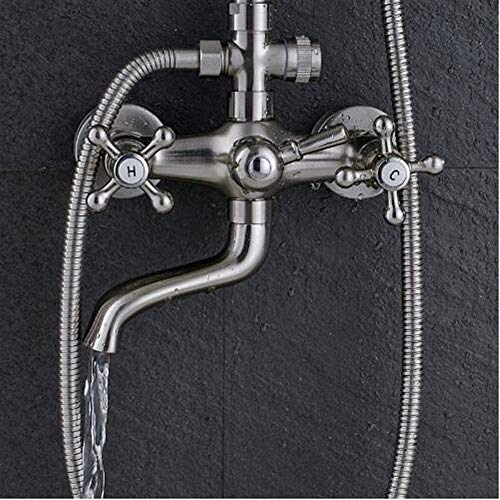Robinet de douche mural pluie avec douchette à main brossée - 6