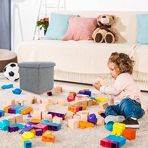 Image of Luxury Furniture Square Foldable Storage Ottoman Coffee Cube Table Multipurpose Foot Rest Short Children Sofa Stool Bench for Bedroom Home Office X-Large Size (Medium, Grey)