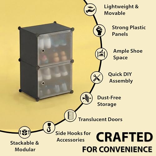 Image of ALOXE DIY Foldable Shoe Rack | 4 Layer Plastic Shoes Rack with Door Cover | Multipurpose Stand for Home & Entryway (Black)