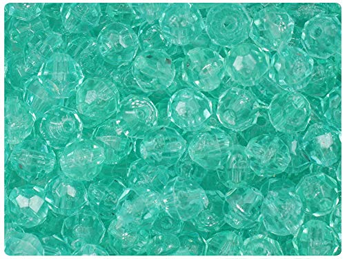 BeadTin Green Aqua Transparent 8mm Faceted Round Plastic Craft Beads (450pcs)