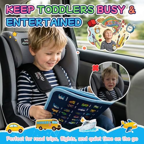 Image of Montessori Busy Board for Toddlers, 8 Pages 30+ Activities Sensory Toy, Toddler Learning Toys with ABC Numbers Shapes, Travel Toy, Preschool Educational Gift for Boys Girls, Blue Dinosaur