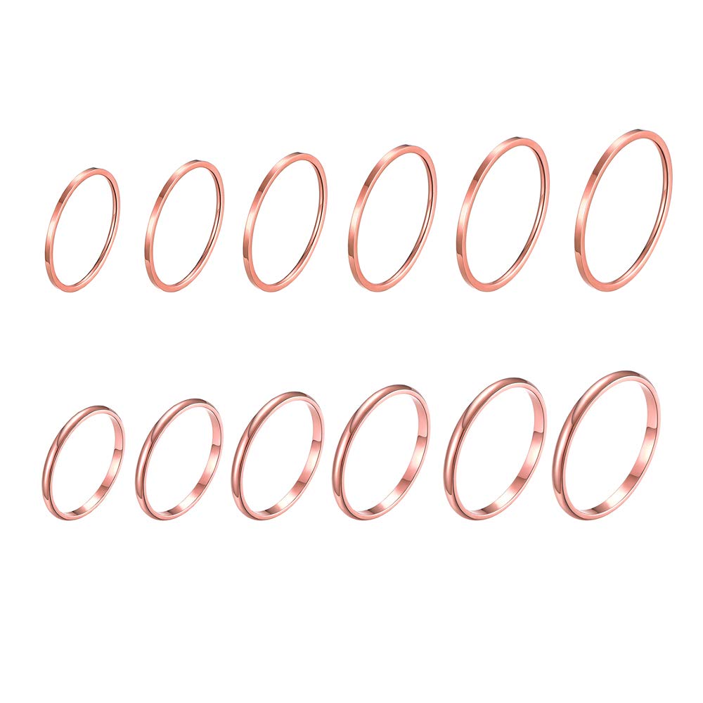 12-18 anillos finos de acero inoxidable de 0.039 pulgadas para mujer, oro rosa, plata, oro, juego de anillos apilables de 3 colores, ajuste cómodo, tamaño 4-9, Oro, rosa, plata, acero