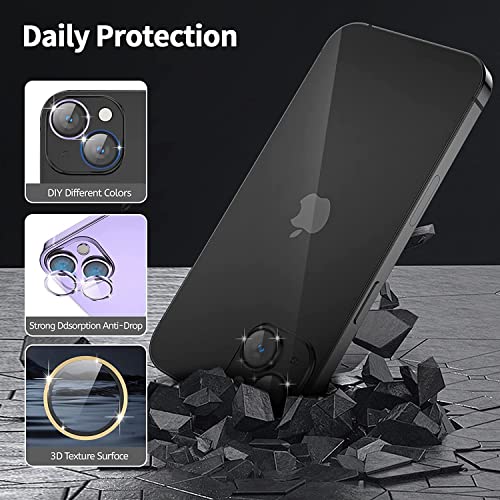 Image of LINEOVAL Compatible for i Phone 14 | iPhone 14 Plus Camera Lens Protector,Tempered Glass Bling, Alloy Metal Camera Ring Guard for i phone14 | iphone 14 plus Blue