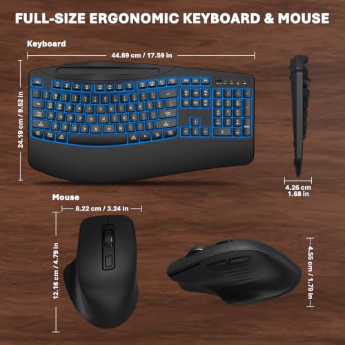 Wireless Ergonomic Keyboard and Mouse Combo, 7-Color Backlit Wave Keys - image 9