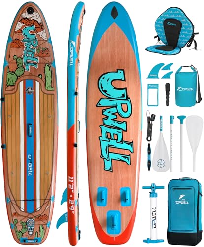 UPWELL 340x84x15cm Aufblasbares Breites Stand Up Paddling Board mit Sitz, Sup Paddle Boards für Erwachsene und 2 Personen, Sonoran