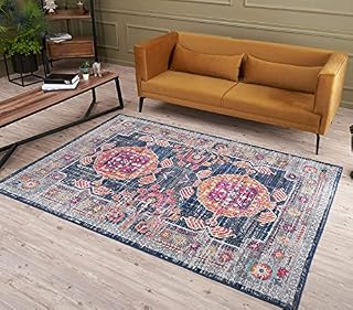AREA RUGS LIVING ROOM BEDROOM LARGE SMALL VINTAGE SOFT SHORT PILE BORDERED CLASSIC ORIENTAL DESIGN TRADITIONAL PERSIAN MOROCCAN BOHO CARPET - XLARGE 200X290 CM, MULTICOLOURED MEDALLION DESIGN