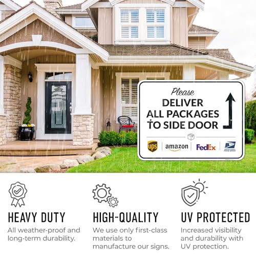 Image of Package Delivery Sign, Delivery Instructions Deliver All Package to Side Door Sign, 18x24 Inches, Rust Free .063 Aluminum, Fade Resistant, Made in USA by Sigo Signs