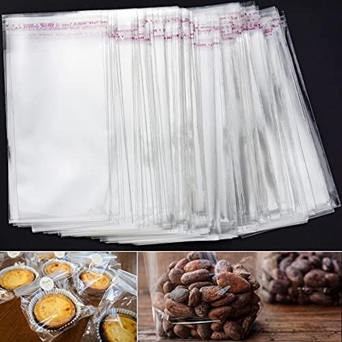 300 Pcs Clear Cellophane Bags Self-Adhesive Sealing Treat Polybags Food Grade OPP Plastic Bag, Snap Bar Packaging Zip Bags Resealable for Candy, Cookie, Valentine Chocolates (15.6cm x 7.5cm)