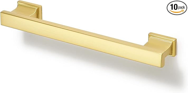 TUNNY 10 Pack Classic Rectangle Solid Cabinet Handles-4"/102mm Screw Spacing Matte Gold Brushed Furniture Hardware Handlesfor Bathroom Dresser Kitchen Cabinets Bedroom Cabinet Pull