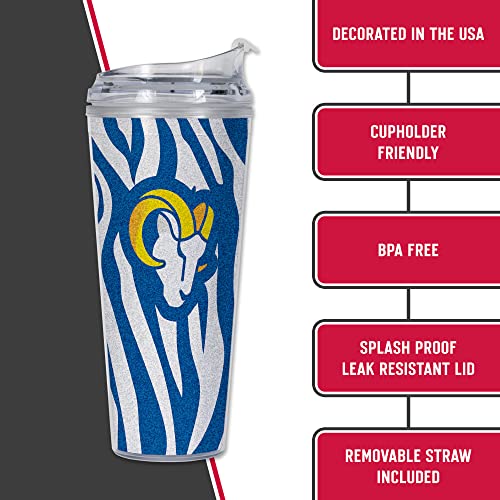 Image of Rico Industries NFL Football Glitter 24oz Acrylic Glitter Tumbler with Hinged Lid, Officially Licensed Double Wall Tumbler with Straw