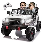 24V 2 Seater Ride On Toys Car for Big Kids, 4WD Electric SUV Car w/Remote Control, 4x100W Powerful Engine, Four-Wheel Suspension, Bluetooth, LED Lights, USB, Power Car Wheels for for Boys Girls,White