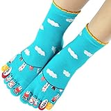 Women Toe Socks Funky Finger Socks Cute Cartoon Cotton Socks (Green)