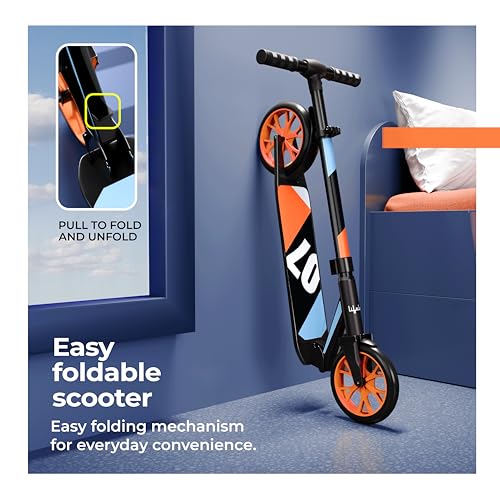 Image of Lifelong Kick Scooter | Scooter for Kids 6-12 Boys & Girls | Foldable Adjustable Height Kick Scooter | 100 Kg Capacity | Big Wheels | Rear Brake | Outdoor Ride Gift for Kids (Green & Orange)
