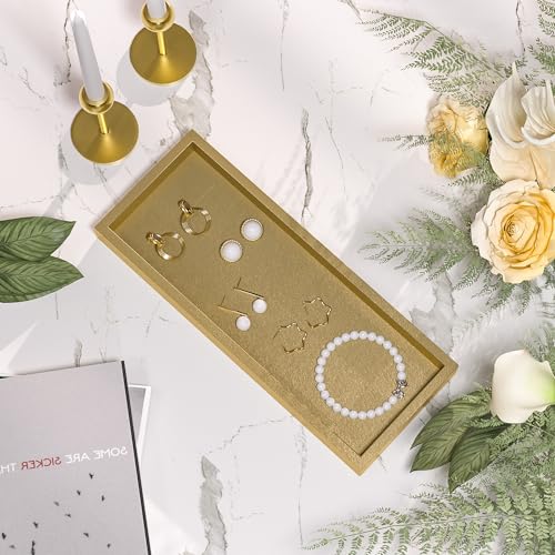 Image of ZHWS Gold Bathroom Vanity Tray for Soap Dispenser, Perfume, Jewelry, Candle, Makeup, Decor, Toilet Tank Tray, Kitchen Tray for Spice, Salt, Coffee 11.3 inchL x 4.4 inchW x 1.14 inchH