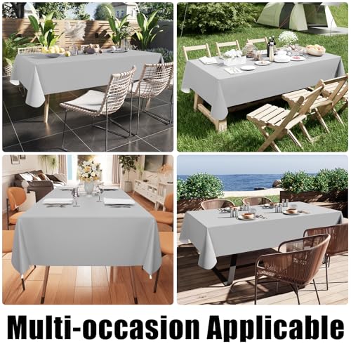 Image of Smiry Square Table Cloth 60x60 Inch, Waterproof Wipeable Vinyl Tablecloths Protector, Oil Spill Proof Plastic Table Cover for Dining, Picnic, Camping, Outdoor, Light Grey