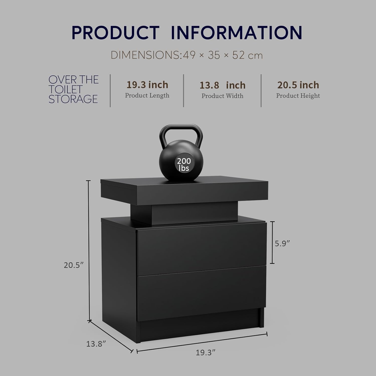 Nightstand LED for Bedroom,Bedside Table,Modern End Side Table with 2 Drawers for Living Room (Black)