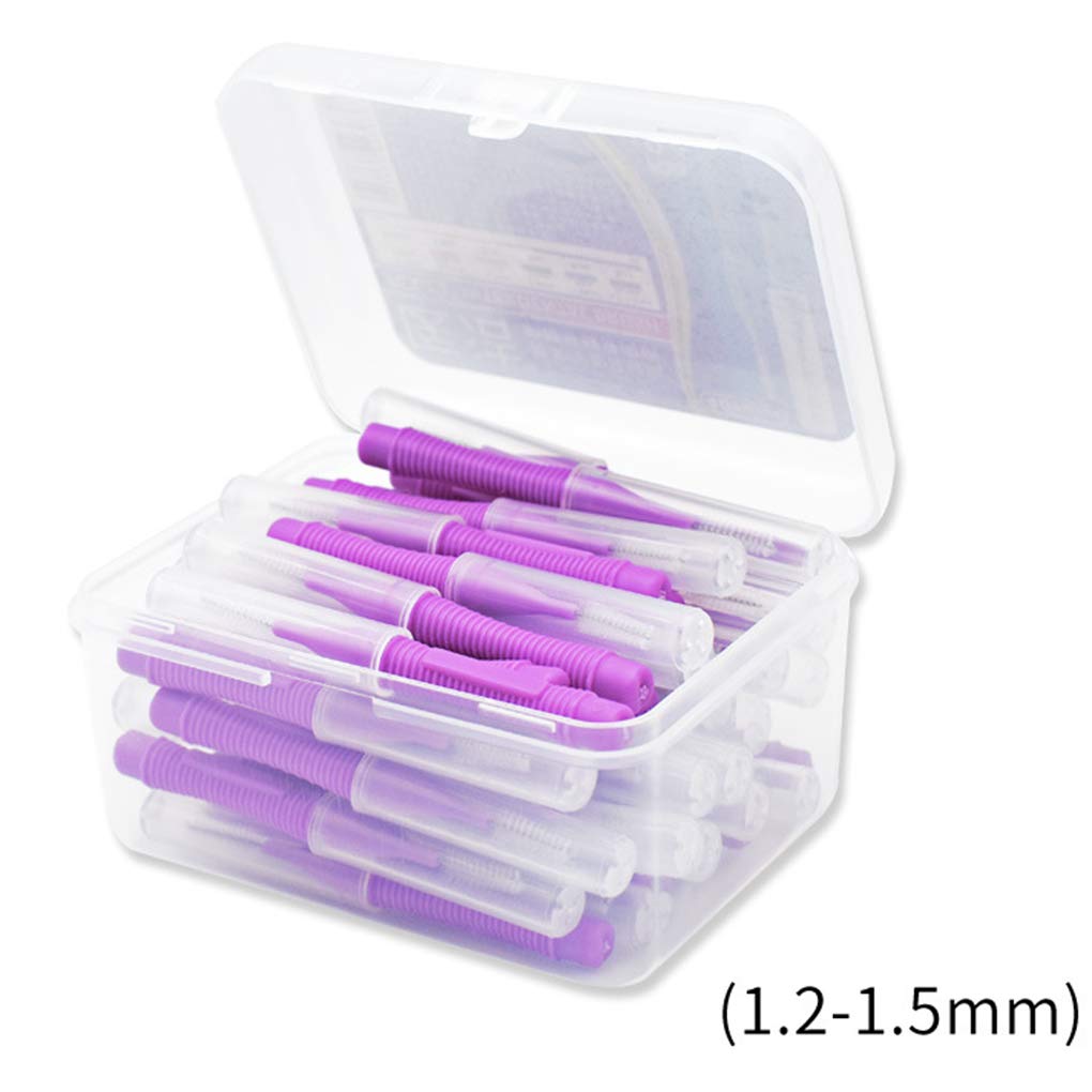 Juego de 5 cepillos interdentales de cabeza de hilo dental de mano para exteriores, herramienta de higiene bucal para el hogar, vacaciones, color morado, 1,2-1,5 mm