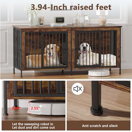 image for EasyCom 78 Inch Dog Cage Furniture for 2 Pets with Divider, XXL Wooden