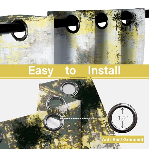 Image of Asuexpect Abstract Curtains 2 Panels Abstract Rust Curtain Room Darkening Grommet Window Treatments Modern Decorative for Bedroom Living Room, 52x96 Inches, Black Yellow