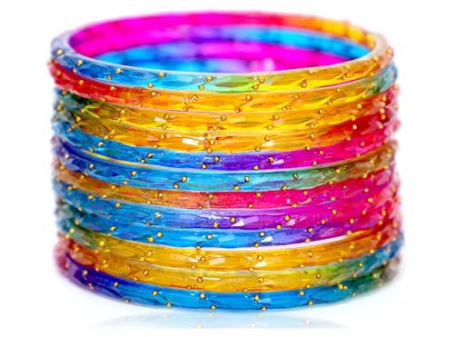JD'Z COLLECTION Glass Bangles for Women, Traditional Style, Set of 12, Indian Handmade Bracelets