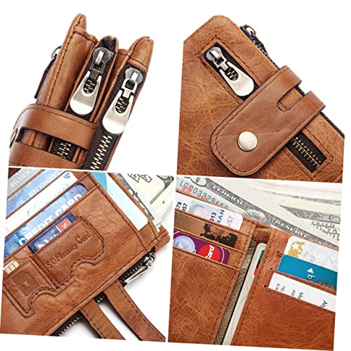 Men Theft Trifold Wallet Khaki Genuine Leather Multi Card Holder Coin Purse for Office Party Daily Use3