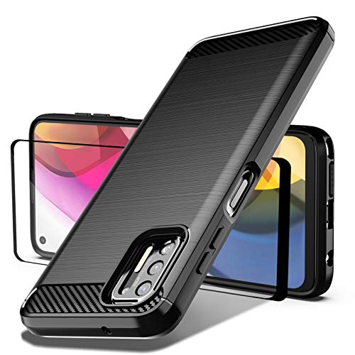 Dretal Moto G Stylus 2021 Case with Tempered Glass Screen Protector, Shock-Absorption Slim Fit Flexible TPU Case Brushed Texture Soft Rubber Protective Cover For Motorola Moto G Stylus 2021 (LS-Black)