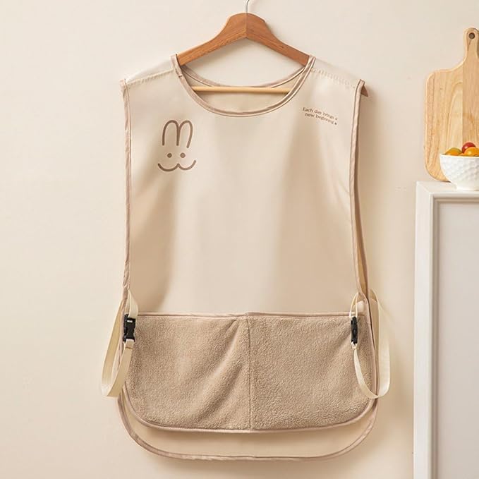 Image of PUJI 1 Pcs Women Kitchen Apron with Hand Wipe Pockts, Big Pocket,Hand-wiping, Waterproof for Cooking Baking,Center Pocket Hand Towel Women and Men (1 Pcs)