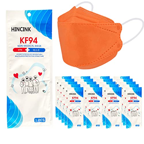 [50 Pack]HINCINK Kf94 Masks [Individually Packaged] Unisex, 4-Layer Mask, Tri-Folding Style for Adult and Older (50PCS, Orange)