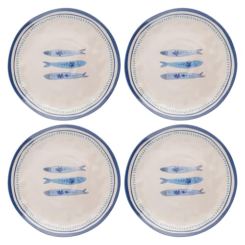 Image of Karma, 8.75 inches Melamine Salad Plates Set of 4, Reusable Dishwasher Safe Plates for Outdoor and Indoor, Sardines