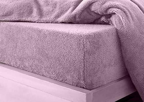 Bella Nights Teddy Fitted Sheet – Extra Deep 30cm Bed Sheet – Soft Cosy & Warm Teddy Bear Fleece Fitted Sheet – Winter Bedding – Snug Fit Mattress Cover (Lilac, Double)