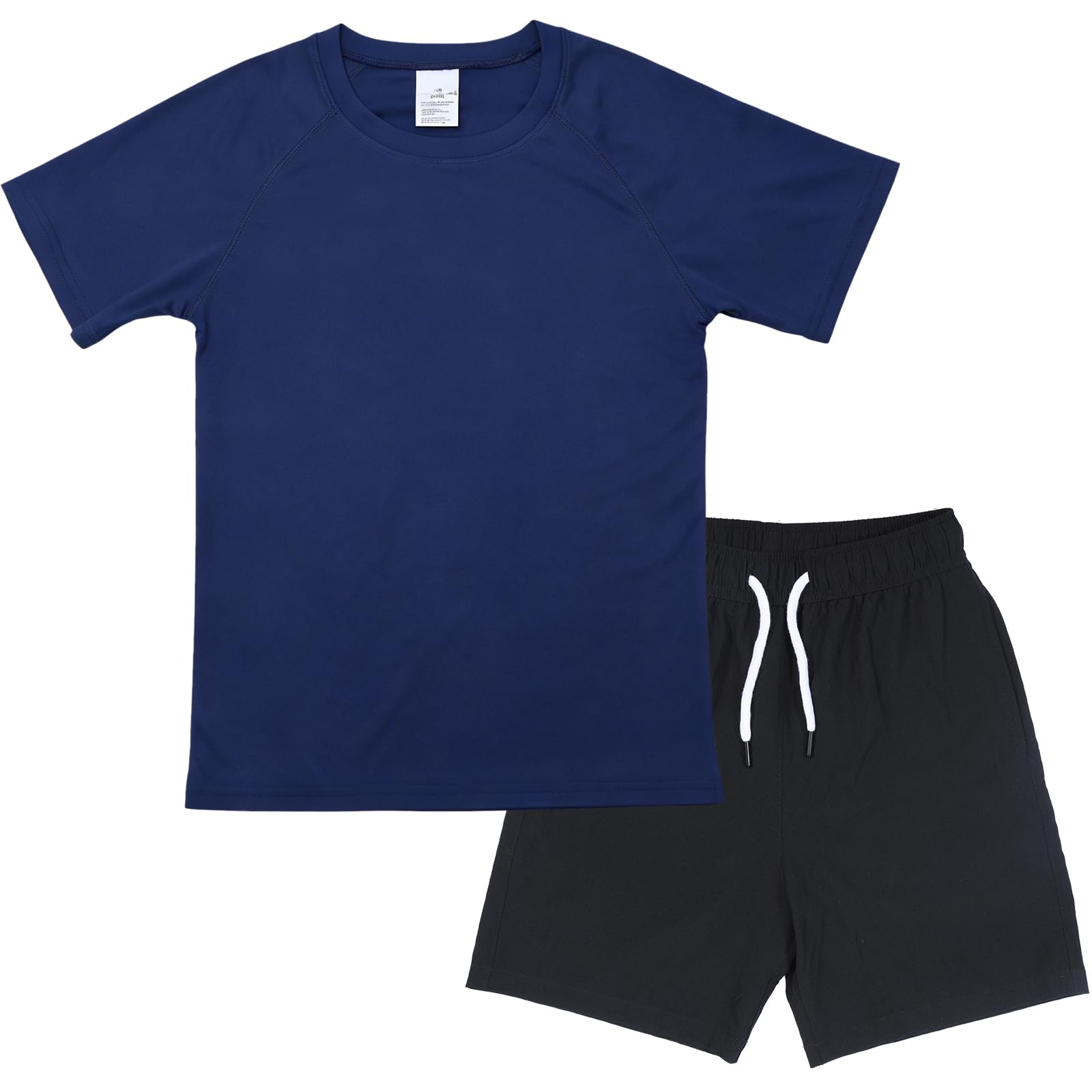 Fengzio UV Shirt und Badehose Set Jungen, Kurzarm Sonnenschutz UPF 50+ Kinder Badeshirt & Schnelltrocknend Boardshorts, Schwimmshirt Badeshorts Badeset für 5-14 Jahre