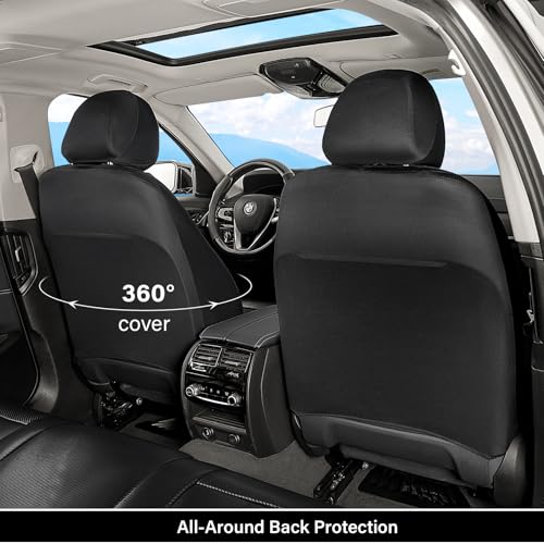 Image of Coverado Leather Car Seat Covers Front Seats & Carbon Fiber, Waterproof and Durable All Weather Protector, Universal Fit for SUV, Pickup Truck, Sedan, Automotive Vehicle Interior (Black)