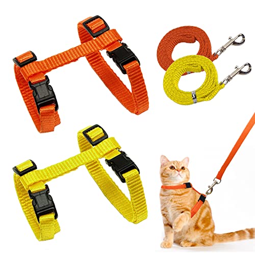 2 Stück Verstellbare Nylon Geschirre Katzenleine, Geschirre Katzenleine Kätzchenhalsband，Orange Weiche Katzengeschirr mit Leine für Kätzchen Welpe Kaninchen Hase